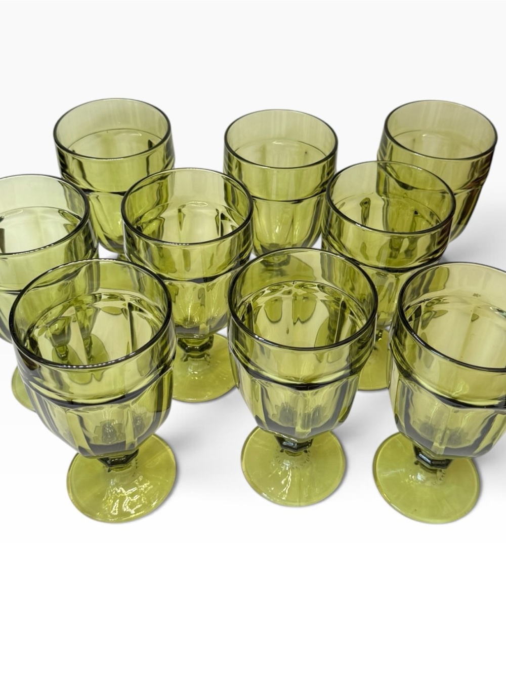 Set of 9 Libby DuraTuff Gibraltar green footed goblets 7”